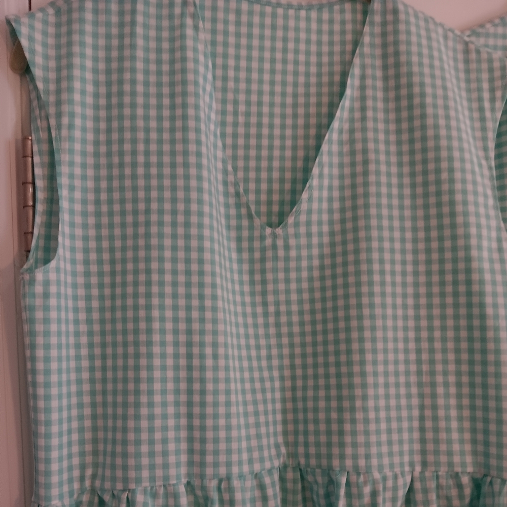 Women's Aqua Gingham Cap  Sleeve Dress Size S